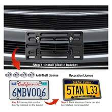 Aootf Front License Plate Bracket- Universal Bumper Mounting Kit, Car Tag Holder Adapter & Black Aluminum Plate Cover, Anti-Theft Lock Screw Bolt Caps, For US Vehicle Trailer TruckLicense Pate Frame Black Aluminum - Nhiều màu 144 - Xem 5
