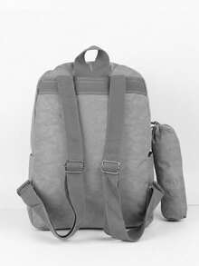 Kit Mochila e Estojo Escolar Juvenil Faculdade Nylon Impermeável Pequena Liso C304 - Cinza - Visão 2