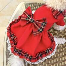 Thick Plaid Skirt Dog Clothes For Small/Medium Dogs, Cute Outfit For Poodle, Teddy, Suitable For Christmas, Autumn/Winter - Red - View 5