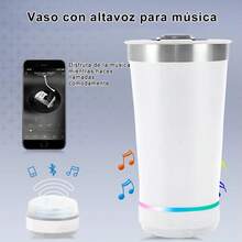 Vaso Termo De Acero Inoxidable Con Bocina Bluetooth y Destapador 473ml Luz Led Para Cafe Agua Fria/Caliente Portatil - Blanco - Ver 4