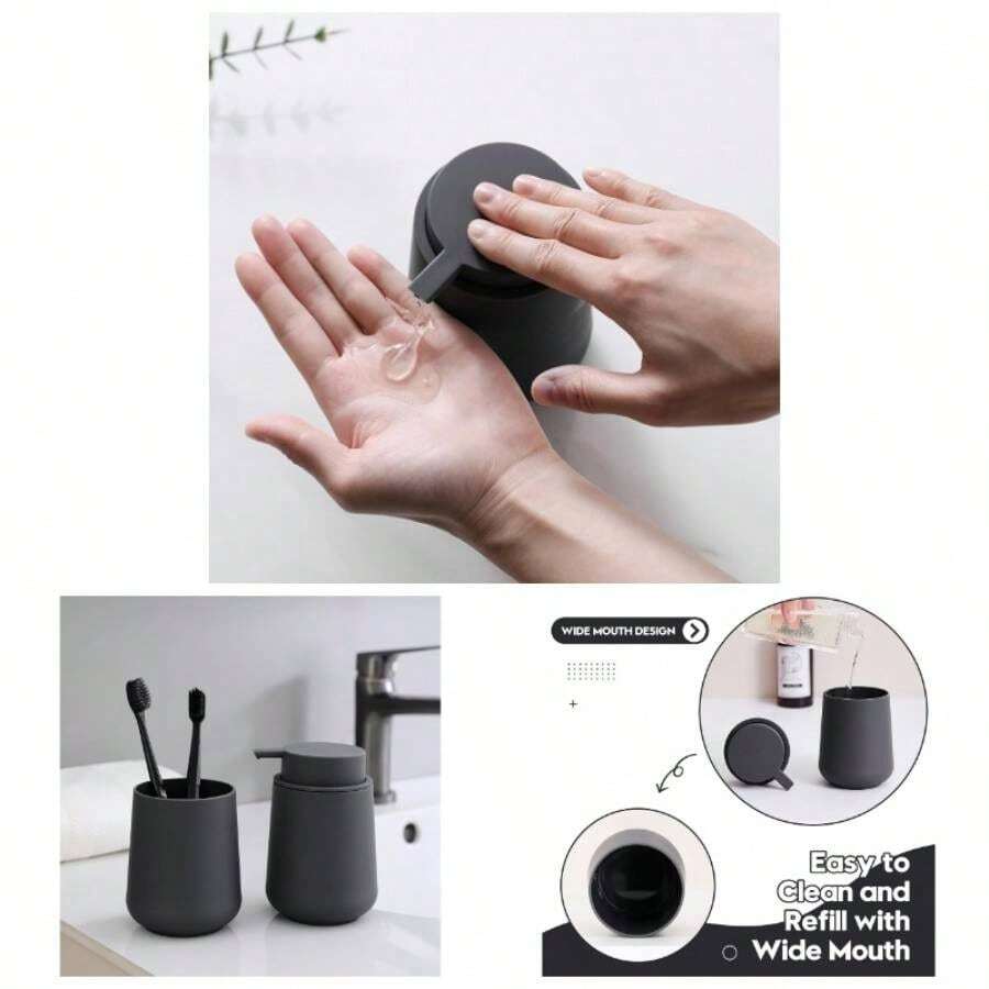 - Dispensador de jabn lquido de manos de plstico beige mate, 11 onzas, estilo minimalista moderno para encimera de bao y cocina recargable - Gris líquido - Ver 1