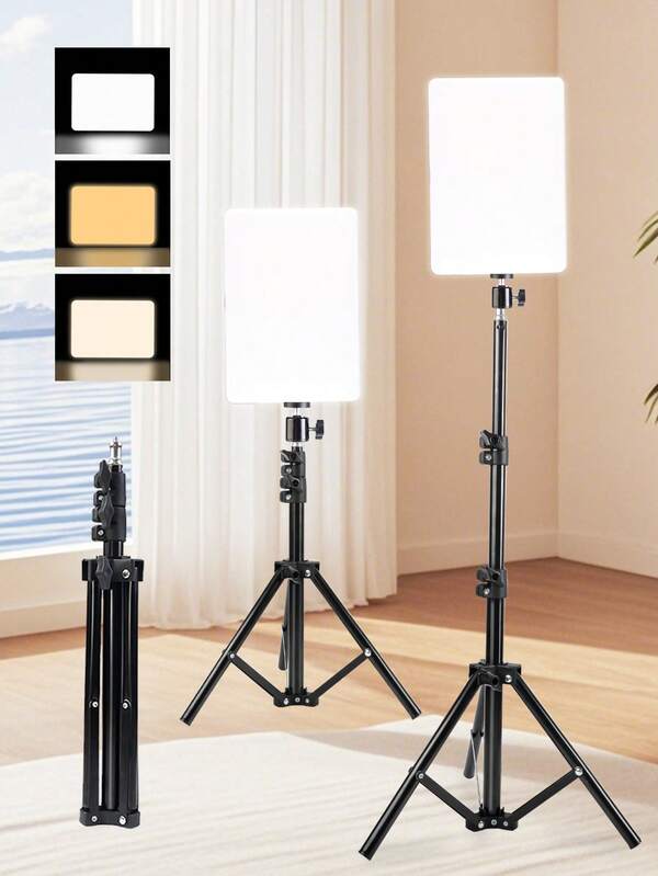 10 Inch Flat Square Light/10 Inch Flat Square Light + 110 Cm Triangular Bracket, 10 Inch Flat Three-Color Light | LED Live Lighting Atmosphere Light | Multi-Function Fill Light - USB Power Supply, The Triangular Bracket Is Flexible And Stable, Suitable For Photography, Live Video Recording, Makeup, Team Selfie, Soft Light Fill Light, General Live Lighting, Photography, Content Production And Vlog Shooting. Suitable For Photography, Video Recording, Live Streaming, Zoom Meeting, Vlogging, With Stand Photography Video Recording Live Streaming Room Meeting Vlogging Selfie Light Phone Light