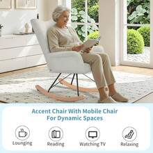 Rocking Chair For Living Room, Rocking Armchair Upholstered With Teddy Fabric, Recliner, Sun Lounger, Garden Lounger - White - View 7