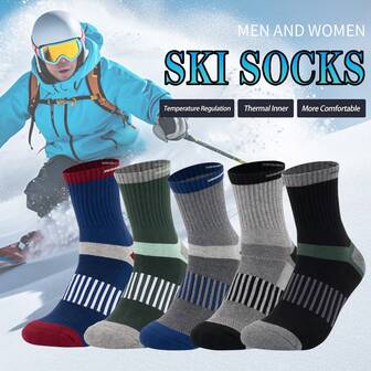 1 Pair Winter Ski Socks, Unisex Outdoor Warm Socks - Thick Hiking Snow Socks Mid-Calf Trekking Socks - Moisture Wicking & Durable & Warm