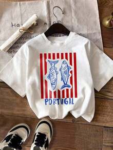 Women's Summer Casual T-Shirt, Y2K Letter & Car Print Round Neck Short Sleeve Crew Neck Tee For Holiday, Vacation, Spring Festival & Graphic Summer - 白色 - 查看 4