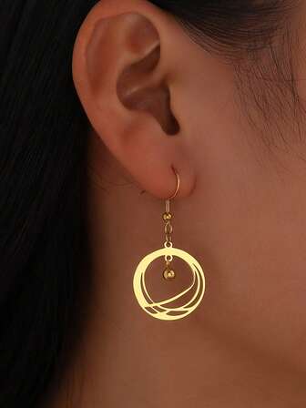 1 Pair Stainless Steel Earrings French Buckle Pendant With Shiny Artificial Zirconia Star-Moon Pendant Decoration Suitable For Women's Daily Wear Birthday Jewelry Gift