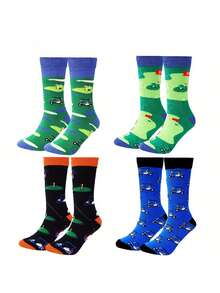 4Pairs Golf Men's Gift Golf Socks Men's Funny Cylindrical Socks Novelty Cool Fashionable Men's Socks Socks Gift For Men - Multicolor - View 1