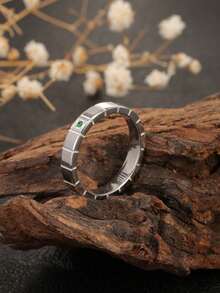 1pc Stainless Steel 18K Gold Plated Simple Squared Zirconia Inlaid Ring, Creative Fashion Versatile Suitable For Women & Men, Daily Wear Or Gift - Checkered Ring - View 24