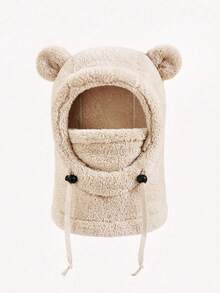 1 件装天鹅绒冬季保暖儿童拉法帽滑雪面罩男童女童多功能羊毛拉法帽防风均码儿童熊耳朵冬季保暖帽 - 耳朵款拉瓦帽 - 查看 14