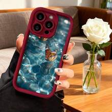 Cubierta de teléfono con borde negro diseño de mariposa sobre agua azul para uso diario y estilo moderno - Burdeos - Ver 7