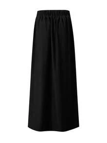 女士黑色高腰修身侧开衩半身裙，性感夜店风长裙，显瘦长裙，日常百搭，春夏款 - 黑色 - 查看 3