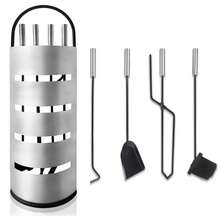 LILIIN 5-Piece Fireplace Companion Set Stainless Steel Cast Iron Fireplace Cleaning Set With Stainless Steel Handles For Fireplace Wood Stove Fireplace Accessories Including Poker Ash Shovel Fireplace(Silver/Black) - Silver - View 2