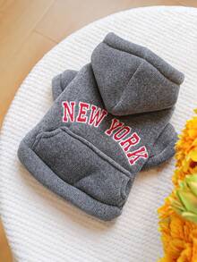 1pc Pet Clothes Dog Cat Apparel Clothing Small Dog Puppy Cute Pet Clothes Dog Apparel Clothing Small Dog Autumn Winter Warm Comfortable Thickened New York Sweatshirt - Dark Gray - Multicolor - View 4