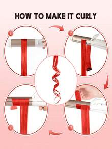 5 PCS Red Colored Clip In Hair Extensions 20 Inch Long Straight Hairpieces Clip In Synthetic, Halloween Cosplay Dress Up Fashion Party Christmas New Year Gift For Women Christmas New Year Carnival Music Festival Use(RED) - 玫瑰紅 - 查看 9