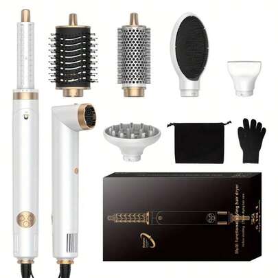 6-i-1 multifunktionell varmluftsborste och hårtork | 200M negativa joner, självrengörande (omvänd dammborttagning) | Justerbart locktångshuvud (vänster/höger) | Långvarig borstlös motor, perfekt jul-, nyårs- och Thanksgiving-present