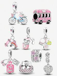 1 szt. 925 srebro próby 925 DIY Charms seria różowa koraliki wisiorek dla kobiet biżuteria bransoletka i naszyjnik akcesoria 925 srebro próby 925 tworzenie biżuterii - Srebro - Zobacz 1