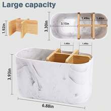 Bathroom Toothbrush Holder, 5-Slot Bamboo Toothbrush Holder With Electric Toothbrush Stand And Toothpaste Holder, For Bathroom Countertop Storage Accessories, Marble Toothbrush Organizer - 彩色 - 查看 6