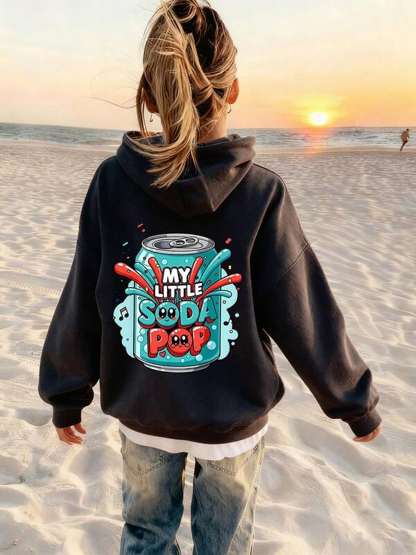 1pc Tween Girl Thermal Lined Hooded Sweatshirt, Warm Winter Student Clothing, Suitable For Kids Autumn/Winter Long Sleeve Top