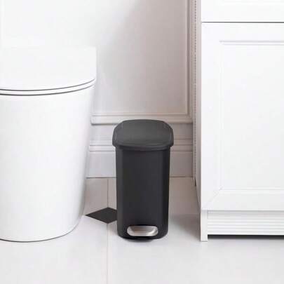 Compact Bathroom Small Plastic Rectangular Trash Can With Removable Inner Bucket, Steel Foot Pedal For Hands...