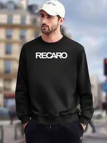 Men Casual Long Sleeve Crew Neck Sweatshirt With RECARO Print - Gray, Geometric Pattern, Regular Fit, Ideal For Outdoor Activities, SpringFall Wear, Outdoor Clothing Sporty Casual Style Comfortable Fit, Sweater Hoodie, Dakine, Benelli Print Sweater, Trainer Men, Greddy, Greedu - 黑色 - 查看 1