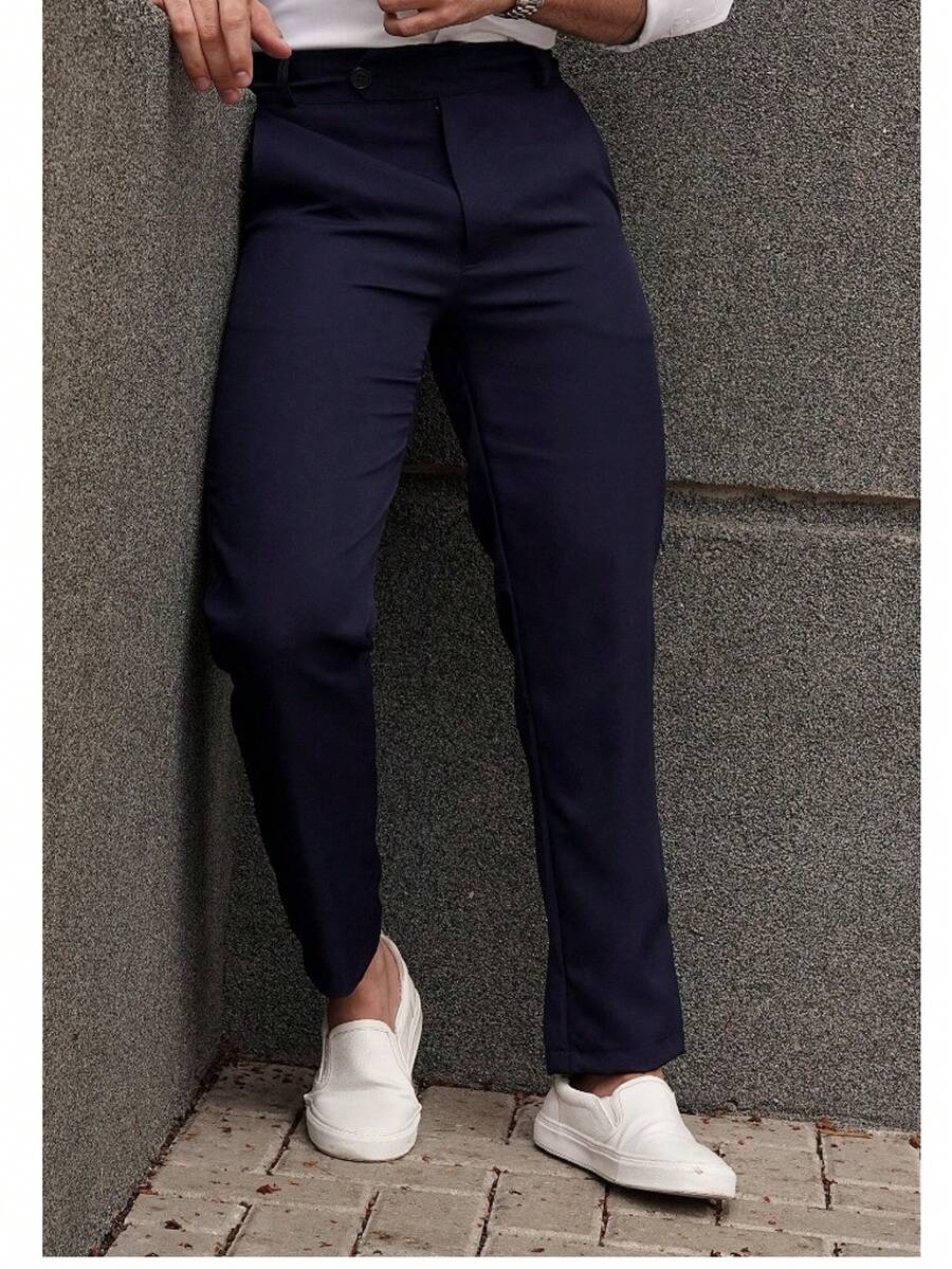 Men's Italian Tailored Trousers - Navy Blue - View 1