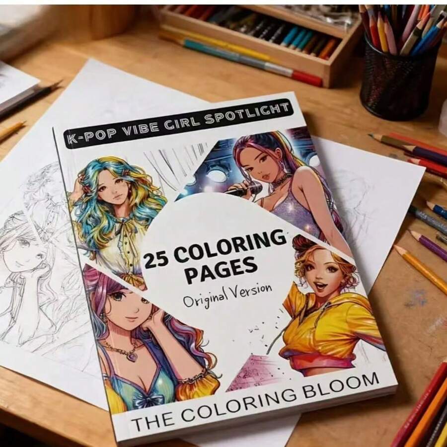 Livre de coloriage Anime K-Pop, papier épais anti-bavure, illustrations de personnages vibrantes, expérience de coloriage relaxante pour adultes, excellent cadeau pour la Saint-Valentin, Noël, fans de K-Pop - Multicolore - Voir 1