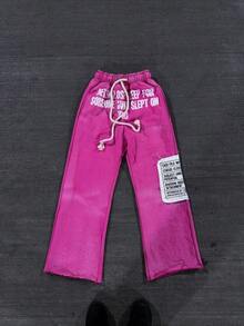 Men's High-Street Dark-Style Pants With Patchwork Embroidery Hoodie Design Relaxed-Fit Casual Pants Sweatshirt - Quần hồng - Xem 1