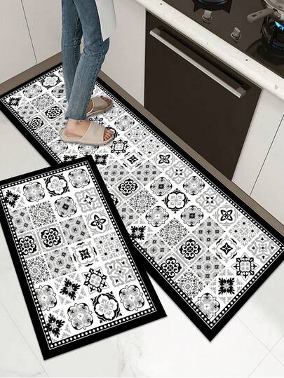 1 szt. Silikonowa antypoślizgowa mata kuchenna, marokański dywanik przeciwzmęczeniowy w stylu vintage, szybkoschnący i pochłaniający wodę do kuchni, łazienki, pralni, przedpokoju
