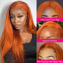 Uveous 34 Inch Ginger Wig Human Hair 13x4 250% Density Straight Ginger Orange Lace Front Wigs Human Hair 350 Colored HD Transparent Lace Frontal Wig Human Hair Orange Wigs Pre Plucked With Baby Hair - S350 - 查看 5