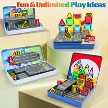 Magnetic Building Block Set With Iron Box, STEM Sensory Toy Education Building Block Imitates Road Driving Perfect Birthday Gift Random Color Christmas Halloween Gift, For Boys And Girls 3 Years Old+ - 彩色 - 查看 8