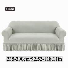 1PC Stretch Sofa Cover With Pleated Skirt High Elasticity High Quality One Piece Design Sofa Cover Solid Color Dust Proof And Non Slip Sofa Cover Suitable For Bedroom Office Living Room And Home Decoration Valentine's Day Gifts Valentine's Day Decorations - 淺灰色 - 查看 15