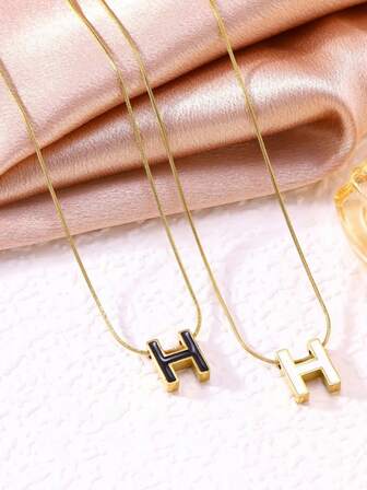 1 pieza Collar de acero de titanio con colgante de letra de aceite con goteo de moda, collar de cadena de clavícula minimalista de lujo personalizado para mujeres