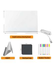 Acrylic Whiteboard With LED Lights And Bracket For Illuminated Notes, LED Letter Message Board With 7-Color Marker Pen Suitable For Offices, Schools, And Homes. Two Types Of Brackets Are Randomly Provided