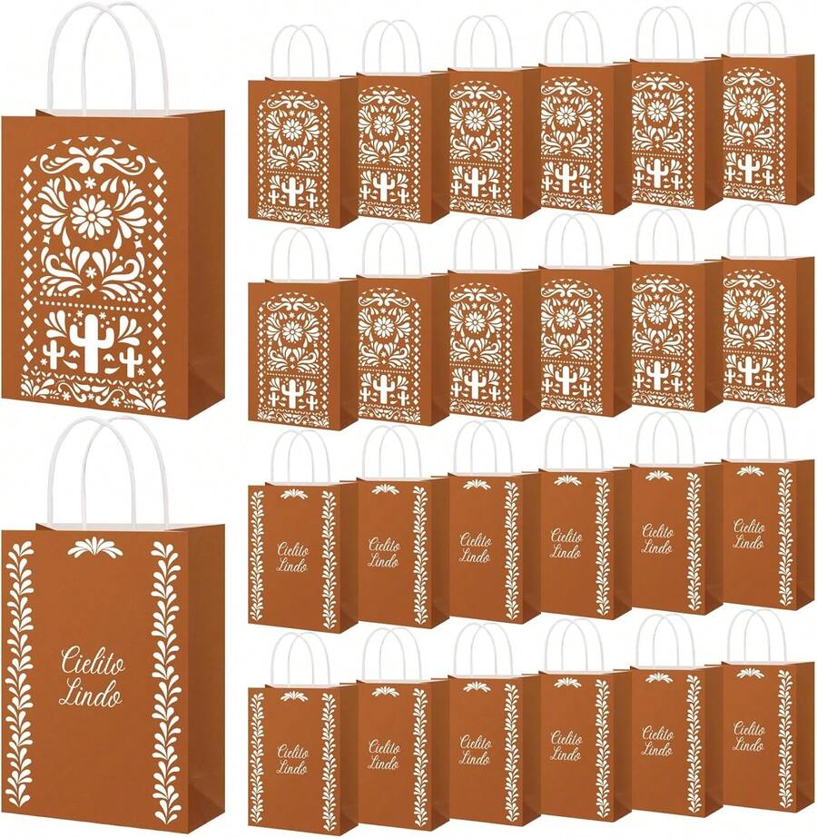 24 Pcs Cielito Lindo Candy Bags Mexican Party Favors, De Barro Theme Decorations Mexicanos Talavera Kraft Gift Goodie Bags With Handles Fiesta Cinco De Mayo Mexican Party Supplies(Classic) - 經典的 - 查看 1
