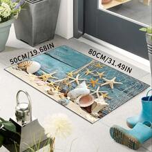 1pc Ocean Coastal Starfish Seashell Bathroom Rug, Non-Slip Washable Standing Mat, Fun Laundry Room Rug, Funny Shower Mat, Home Decor, Bathroom Rug, Bathroom Carpet