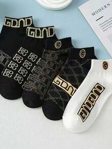 5 Pairs/10 Pairs Men's Thin Breathable Casual Ankle Socks, Luxury Brand Style Boat Socks