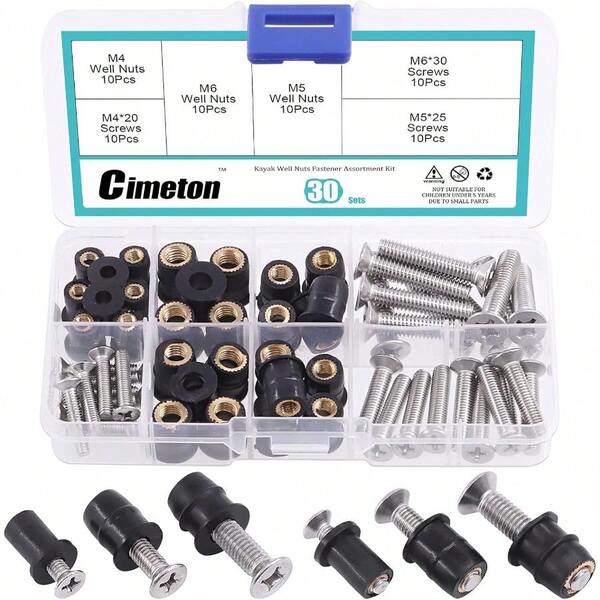 30 Pairs M4 M5 M6 Neoprene Well Nuts With Stainless Steel Pozi Screw Brass Copper Bolts Well Nut Kit For Kayak Motorcycle Boats M4 X 20mm M5 X 25mm M6 X 30mm