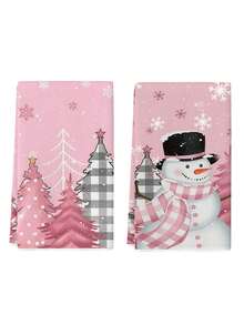 2 Pcs Christmas Kitchen Towels Buffalo Plaid Dish Towels Kitchen Washing Dishes Hand Tea Towels - Coral Pink - View 9