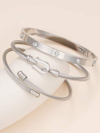 1pc Fashionable Minimalist Stainless Steel Bracelet For Women, Everyday Wear