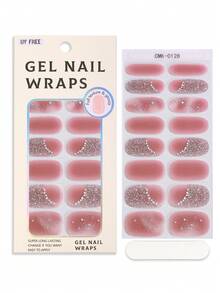 16片装UV免胶美甲贴纸，柔和梦幻彩色光环闪粉钻石水晶美甲贴纸，多种柔和配色光环，蝴蝶、樱桃、星星和月亮图案，沙龙品质，低过敏性，易于粘贴和卸除，适合女士和女孩日常约会派对DIY美甲用品