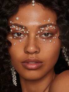 3D Shiny Pearly White Face Gems Decor For Women, DIY For Wedding, Music Festival, Carnival, Valentine's Day, Y2K Party, Daily Decoration, Makeup Party, Ball, Can Be Used For Hair, Eyes, Face, Body,Concert Look - White - View 7