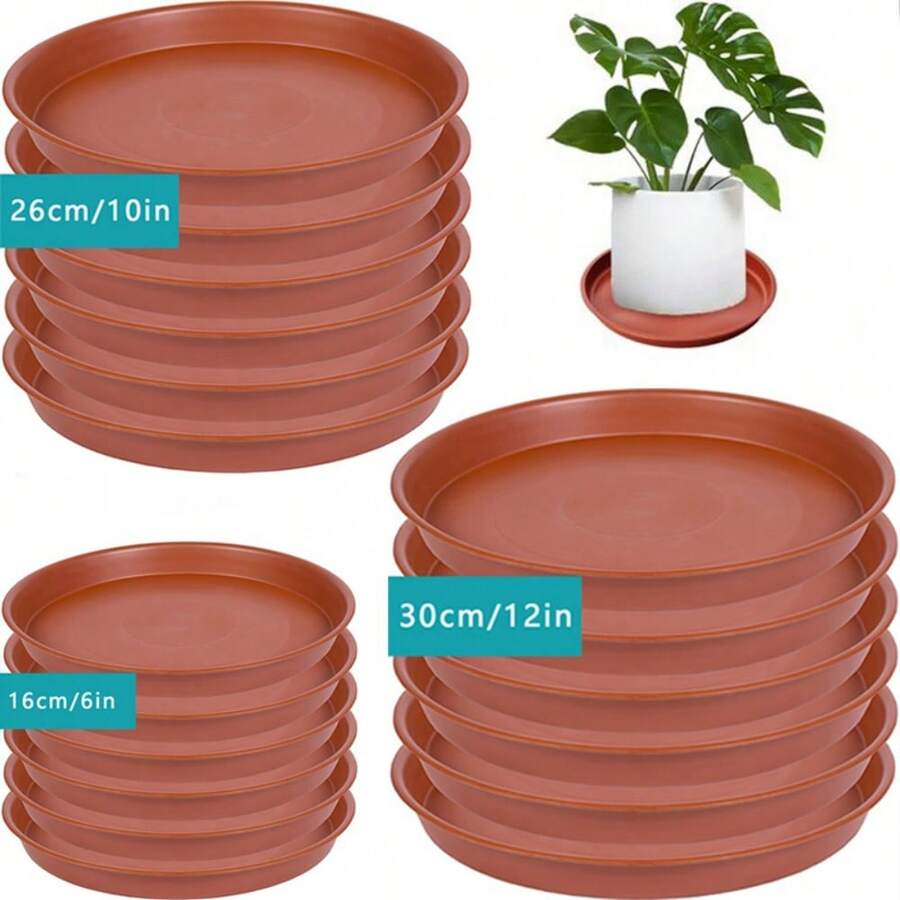 6 đĩa đựng cây màu nâu, đĩa đựng cây tròn bằng nhựa chịu lực 6-12in/16-30cm, khay trồng cây, đĩa đựng hoa trong nhà, bát tắm chim, khay đựng chậu hoa, phụ kiện trồng cây - màu nâu - Xem 1