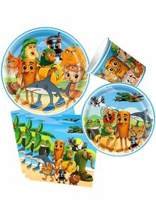 Brainrot Cartoon Tableware Set, Includes Tung Tung Tung Sahur Birthday Theme Party Plates, Dishes, Napkins, Cups, Suitable For Holiday Decorations, Can Be Used For Camping, Picnics, Parties, Backyard Bars, Etc. - Multicolor - View 5