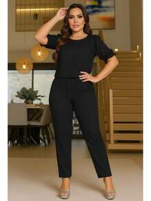 Women's Crepe Set Larisa - Traditional Pants And Blouse - Cool Knit Fabric - Excellent Fit - 黑色 - 查看 2