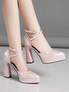 女士镂空高跟鞋，超高跟，粉色、杏色、白色、黑色、红色、银色、金色可选，时尚鞋履 - 粉色 - 查看 4