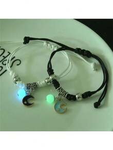 2件套女孩和Bosy闺蜜手链 时尚夜光珠子星星手链 女孩魅力猫咪花朵爱心月亮爱情情侣饰品 - 均碼 - 查看 13