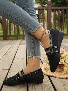 Fashion Buckle Loafers, Retro British Style, Casual Platform Strap Slip-On Shoes, Versatile For Spring And Autumn - Black - View 4