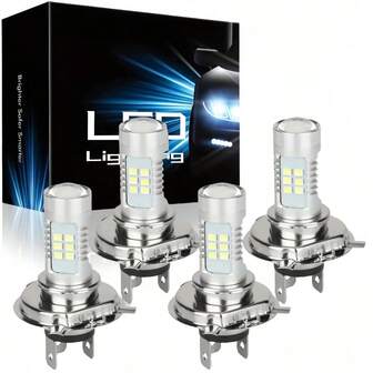 4个H4 6000K冷白光LED灯泡，360°高亮LED芯片汽车外饰照明，车辆照明，现代灯泡