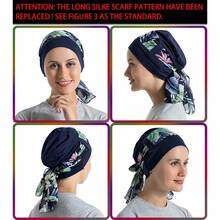Bamboo Cotton Liner Chemo Headwear For Womenwith Silky Scarfs For Cancer Hair Loss Sleep Caps Beanie,OneSize,NavyBlue - 海軍藍 - 查看 6