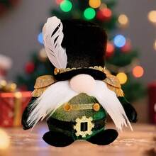 Gnomo de peluche navideño iluminado con sombrero de copa de plumas, muñeco sin rostro, juguete de peluche para escritorio, hogar, decoración navideña - Verde - Ver 3